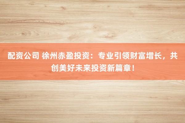 配资公司 徐州赤盈投资：专业引领财富增长，共创美好未来投资新篇章！