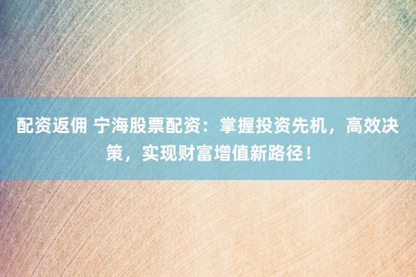 配资返佣 宁海股票配资：掌握投资先机，高效决策，实现财富增值新路径！