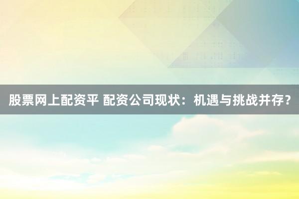 股票网上配资平 配资公司现状：机遇与挑战并存？