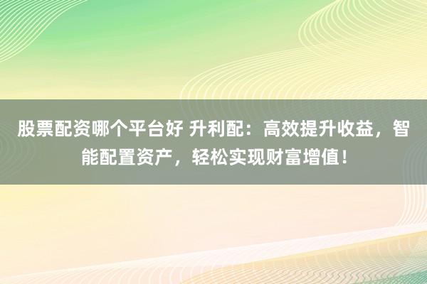 股票配资哪个平台好 升利配：高效提升收益，智能配置资产，轻松实现财富增值！