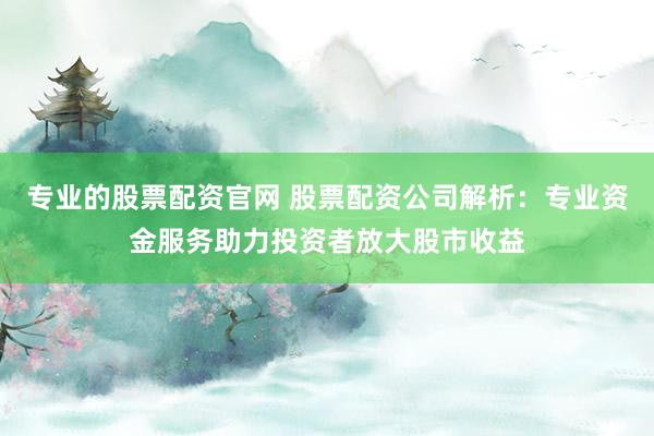 专业的股票配资官网 股票配资公司解析：专业资金服务助力投资者放大股市收益