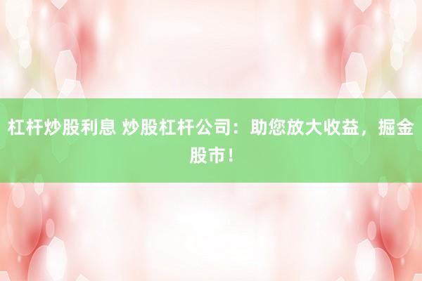 杠杆炒股利息 炒股杠杆公司：助您放大收益，掘金股市！