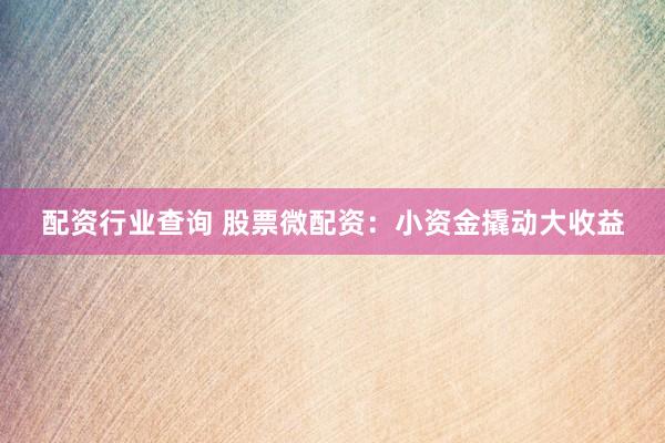 配资行业查询 股票微配资：小资金撬动大收益