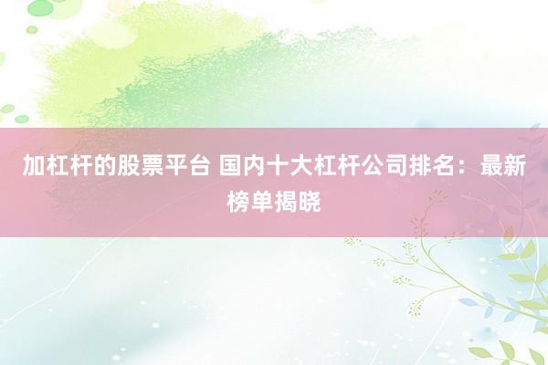 加杠杆的股票平台 国内十大杠杆公司排名：最新榜单揭晓